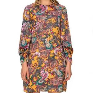 Code X Mode Paisley Floral Print Satin Long Sleeve Shift Dress NWOT